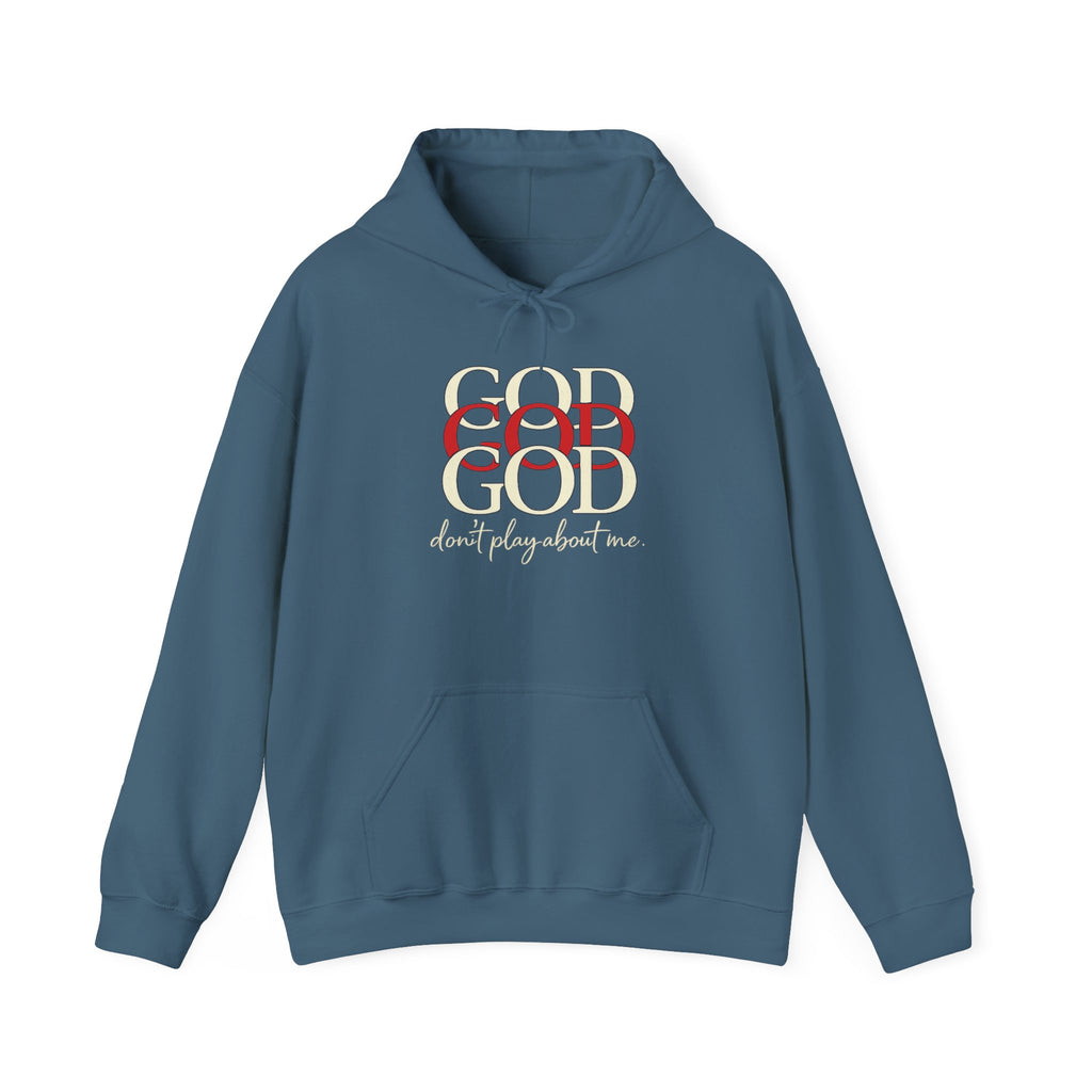 Mens God Repeated Script Hoodie — Faith Inspirational Pullover