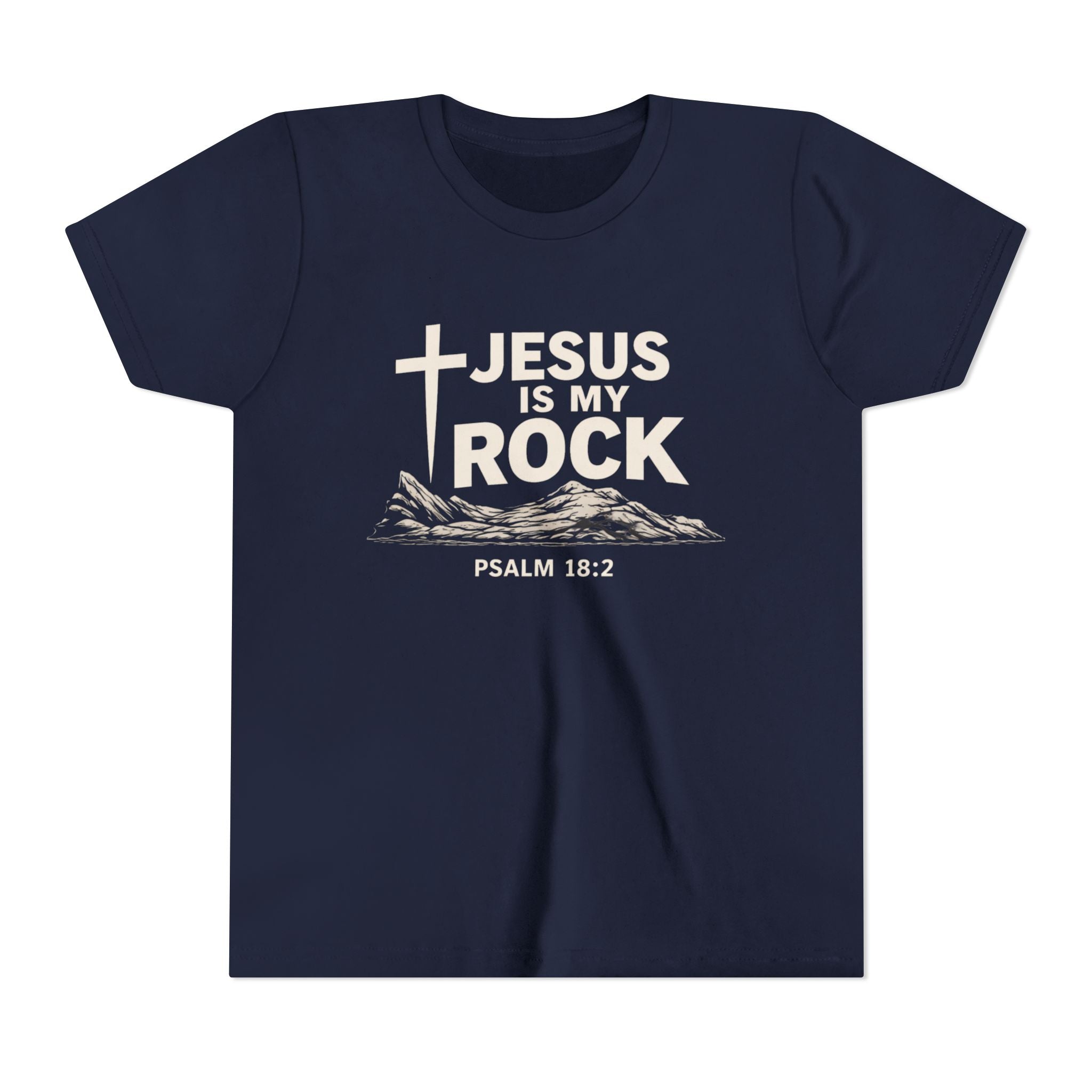 Boys Youth Tee — "Jesus Is My Rock" Psalm 18:2 Christian Kids T-Shirt