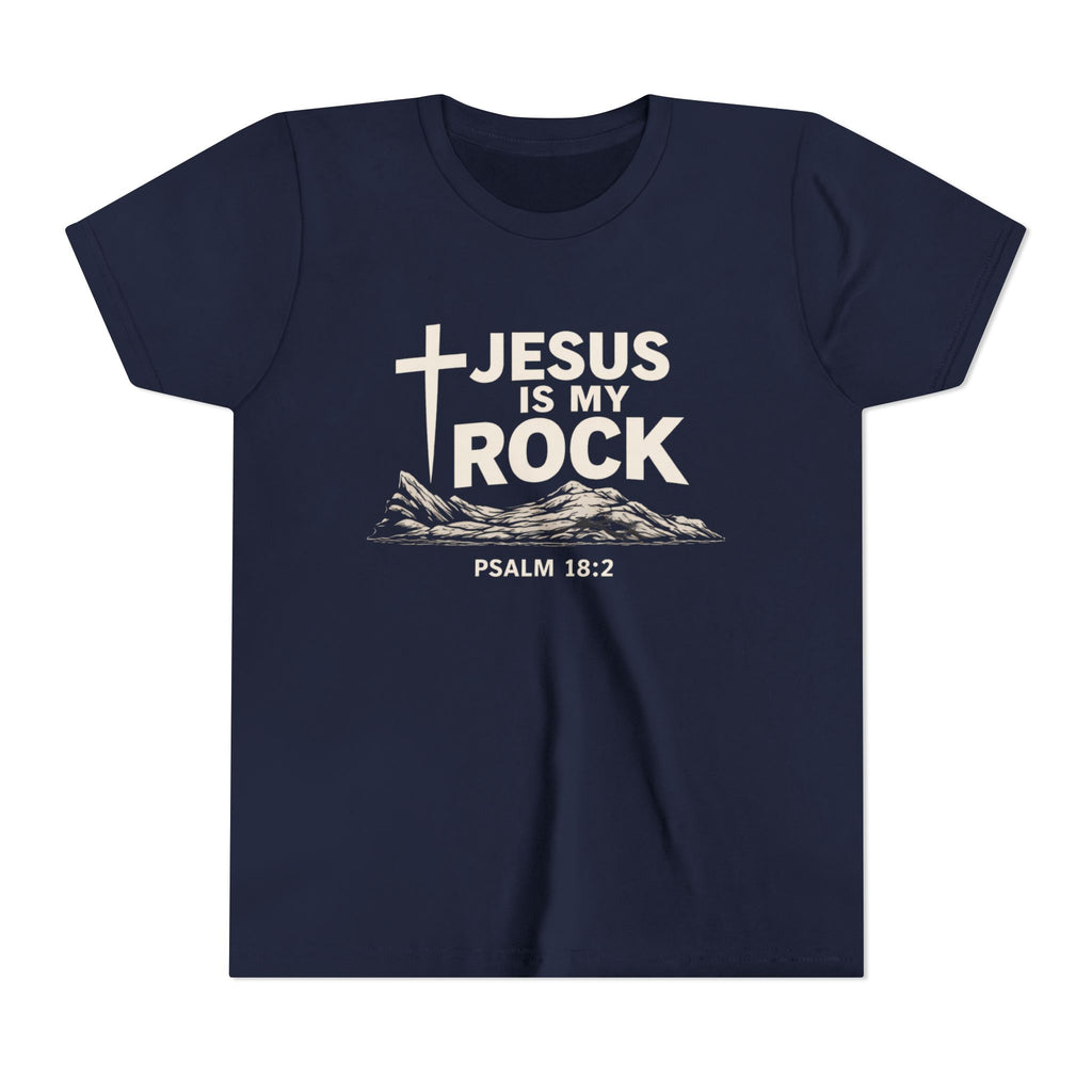 Girls Youth Tee — "Jesus Is My Rock" Psalm 18:2 Christian Kids T-Shirt