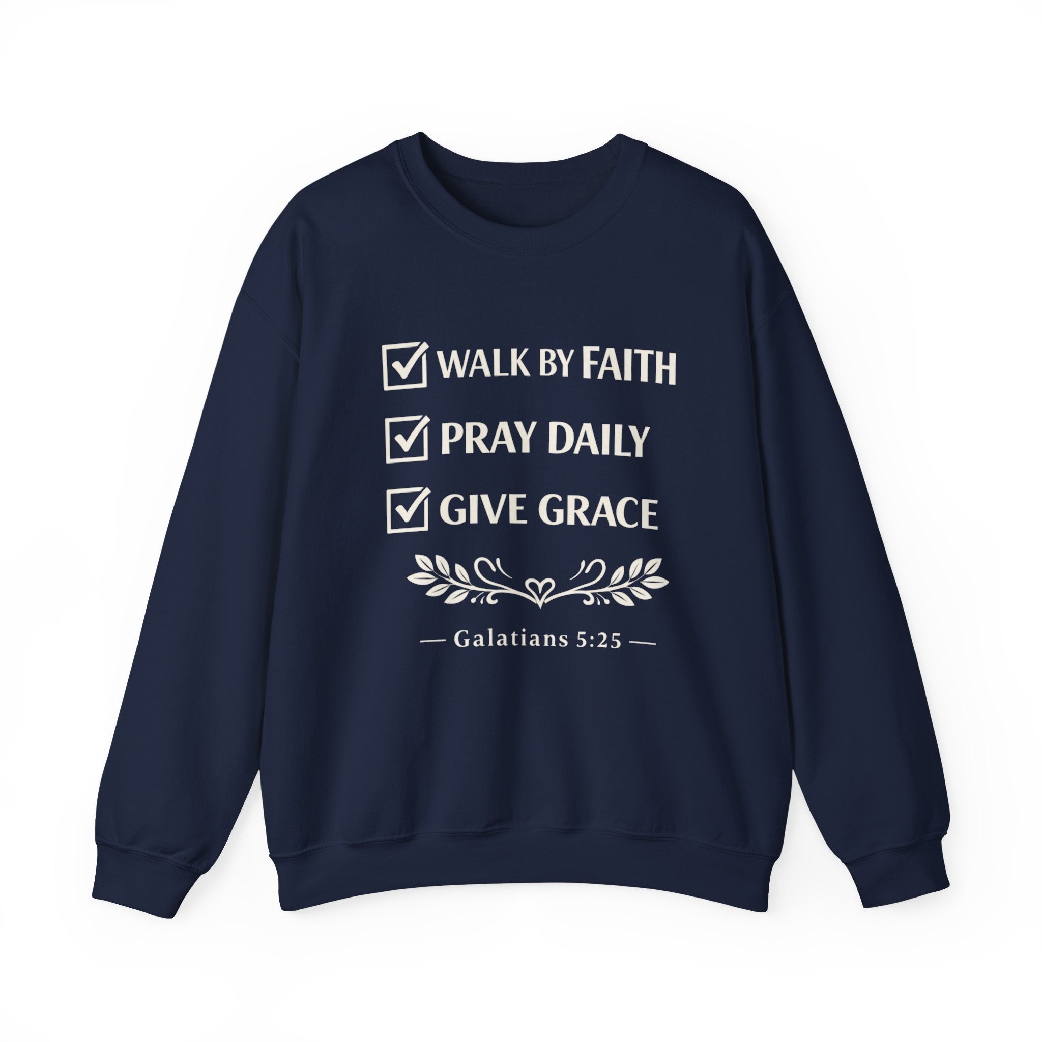 Women Faith Checklist Crewneck Sweatshirt — "Walk by Faith, Pray Daily, Give Grace"