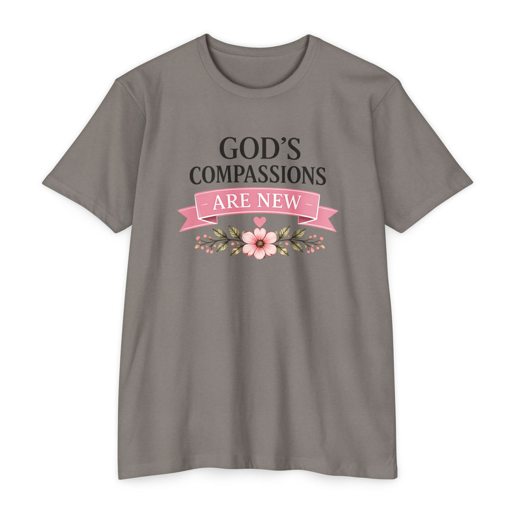 Womens God's Compassions Are New T-shirt | Floral Scripture Design