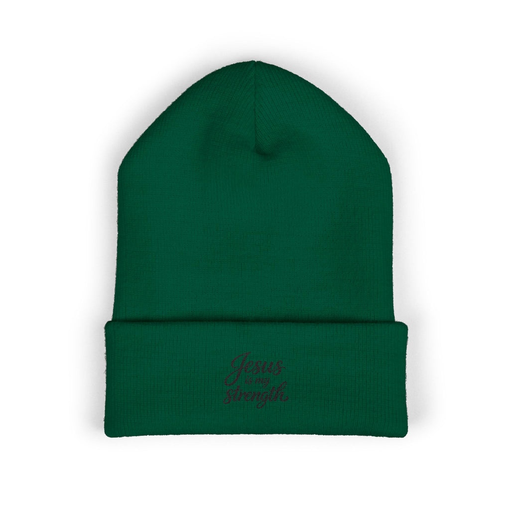 Embroidered 'Jesus Is My Strength' Cuffed Beanie