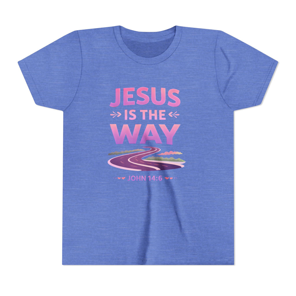 Girls Youth Tee — "Jesus Is The Way" Christian Kids T-Shirt (John 14:6)
