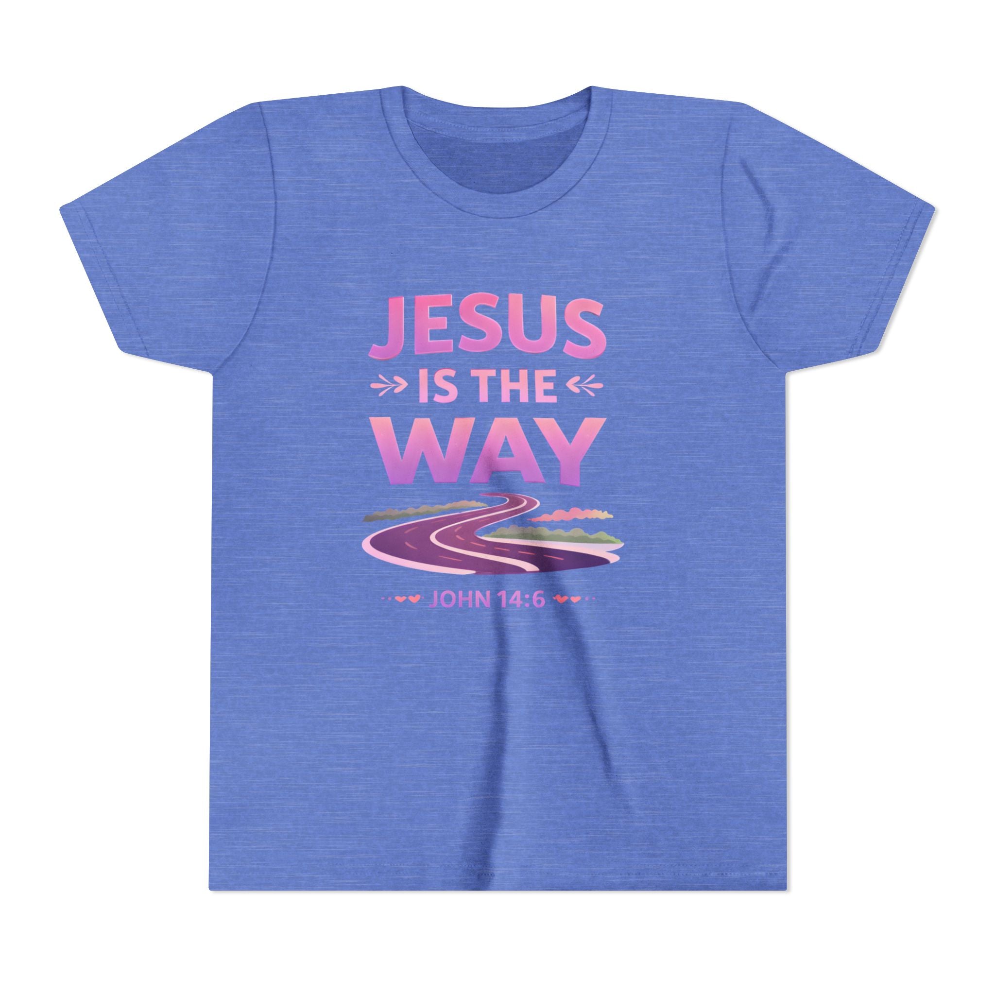 Girls Youth Tee — "Jesus Is The Way" Christian Kids T-Shirt (John 14:6)