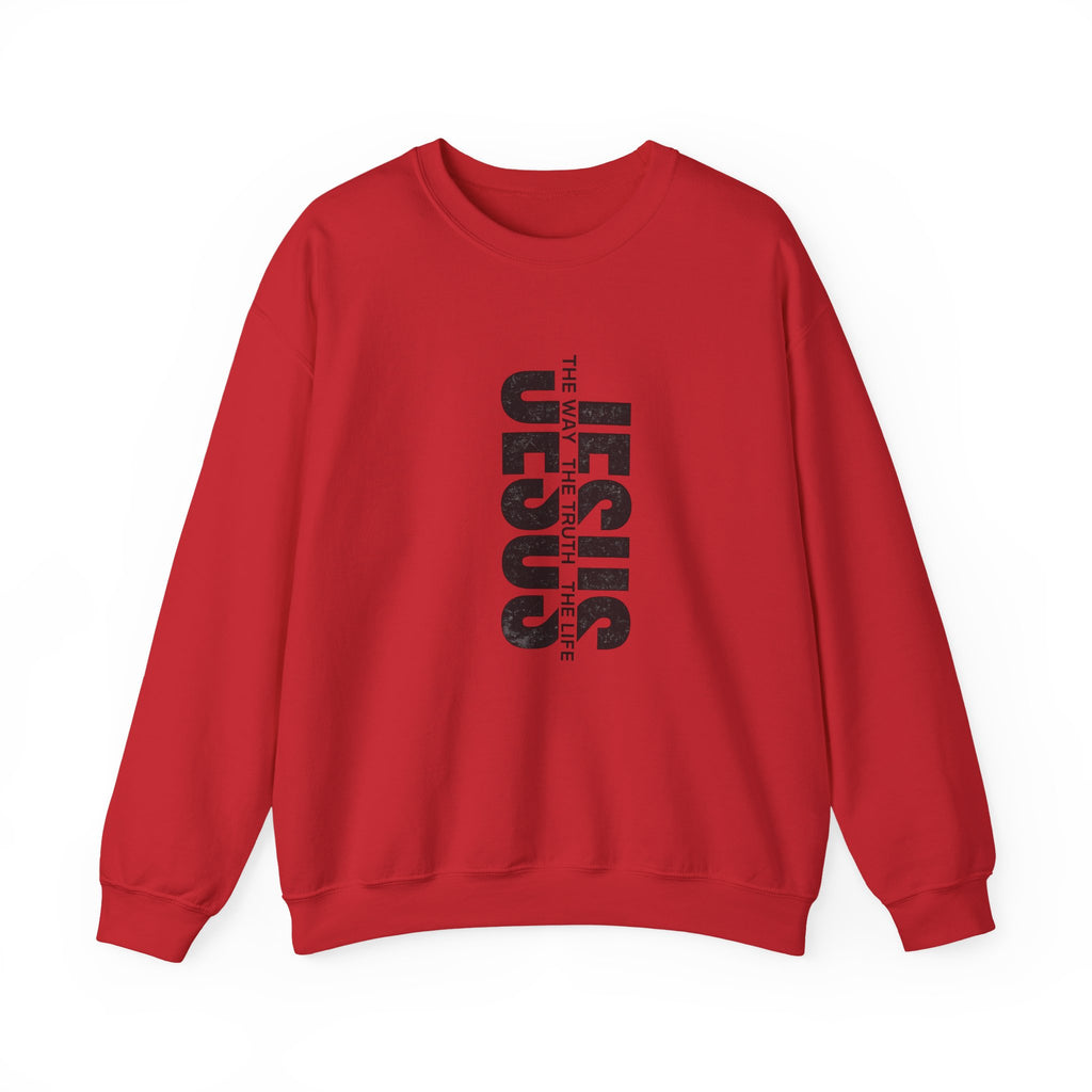 Womens Jesus Vertical Text Crewneck Sweatshirt — The Lamb Is Alive Christian Pullover