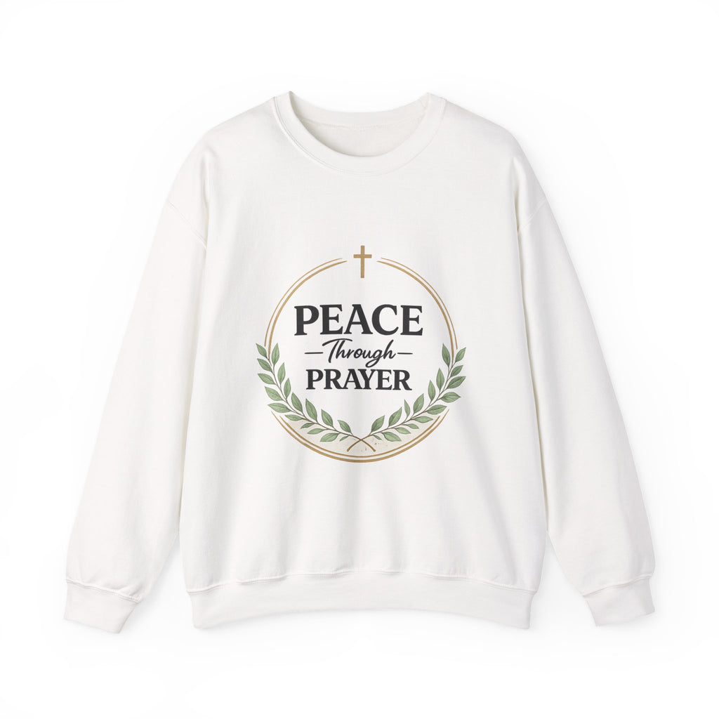Womens Peace Through Prayer Crewneck Sweatshirt — Christian Faith Graphic Sweatshirt