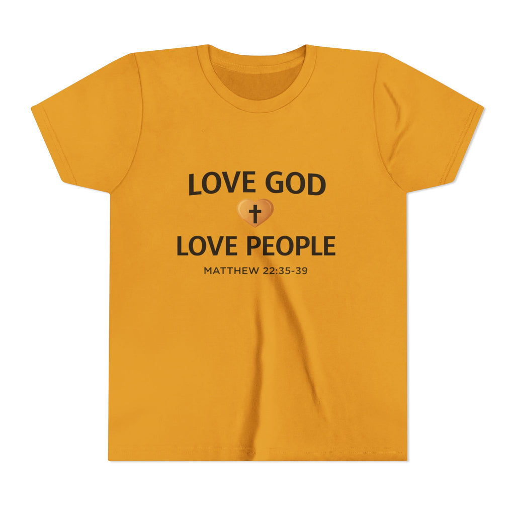 Boys Youth Tee — "Love God Love People" Bible Verse Matthew 22:37-39 Christian Kids Shirt
