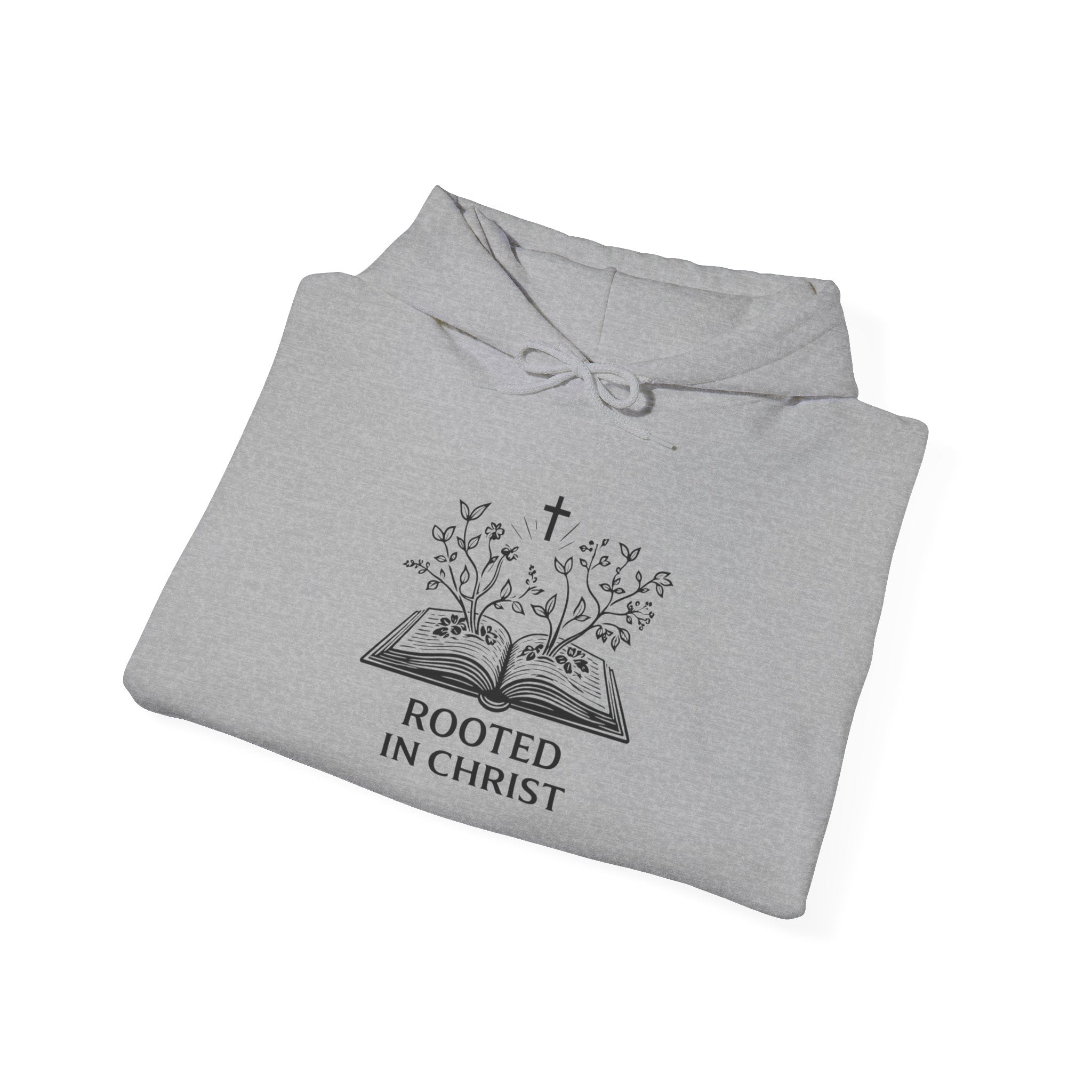 Mens Christian Hoodie — "Rooted in Christ" Bible Floral Design