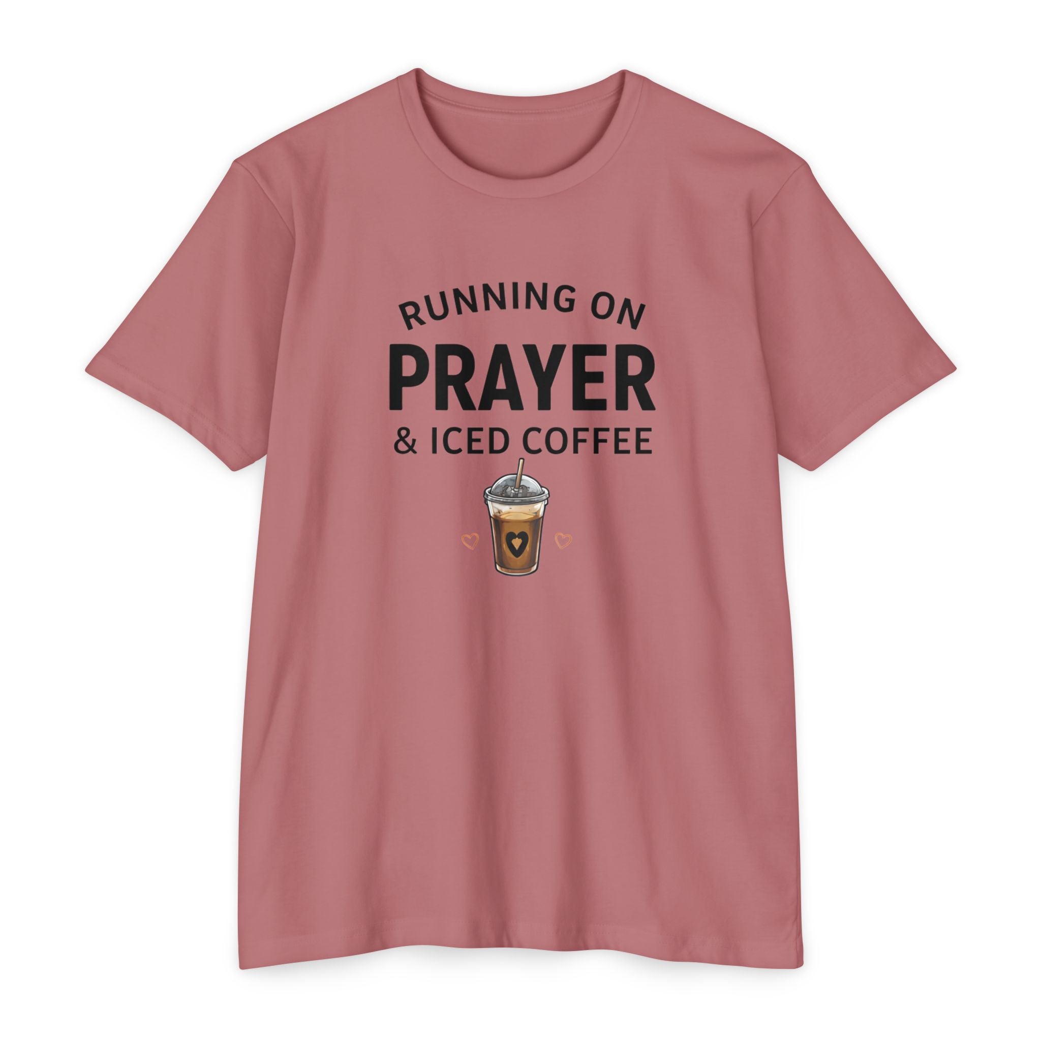 Prayer & Iced Coffee T-Shirt — "Running on Prayer & Iced Coffee" Christian Coffee Tee