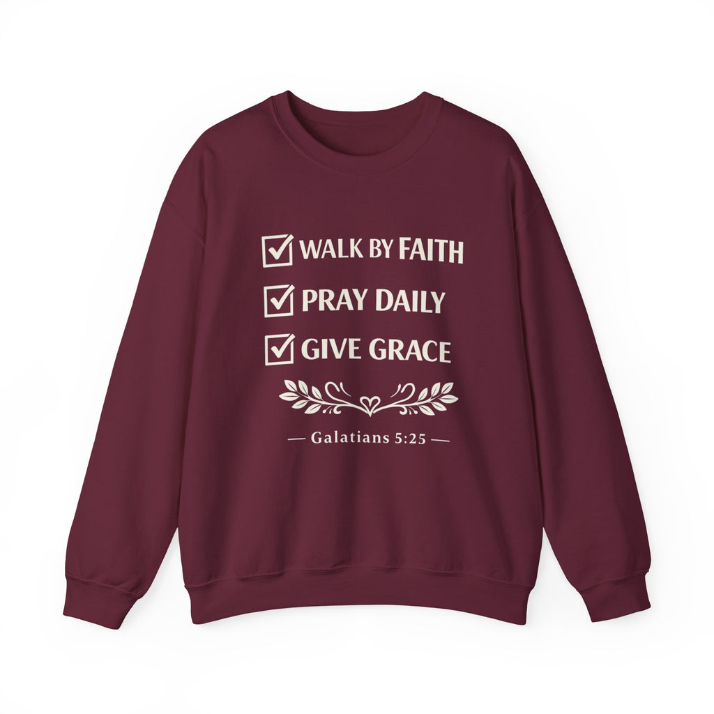 Women Faith Checklist Crewneck Sweatshirt — "Walk by Faith, Pray Daily, Give Grace"