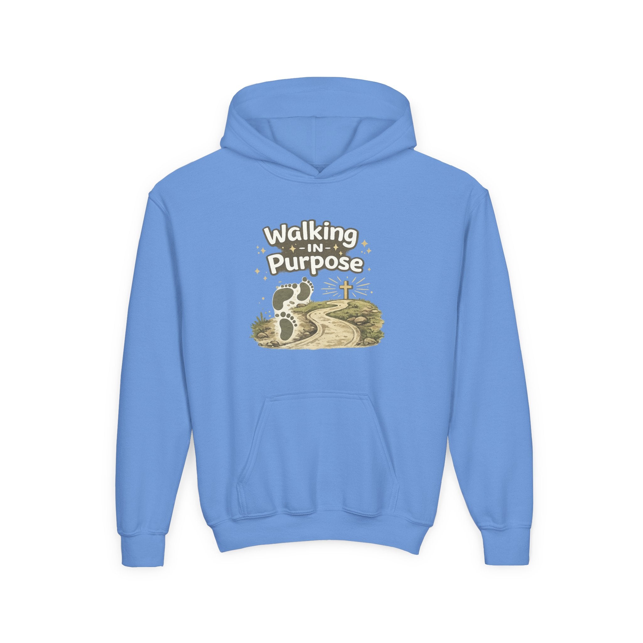 Youth Hoodie — "Walking in Purpose" Inspirational Christian Graphic