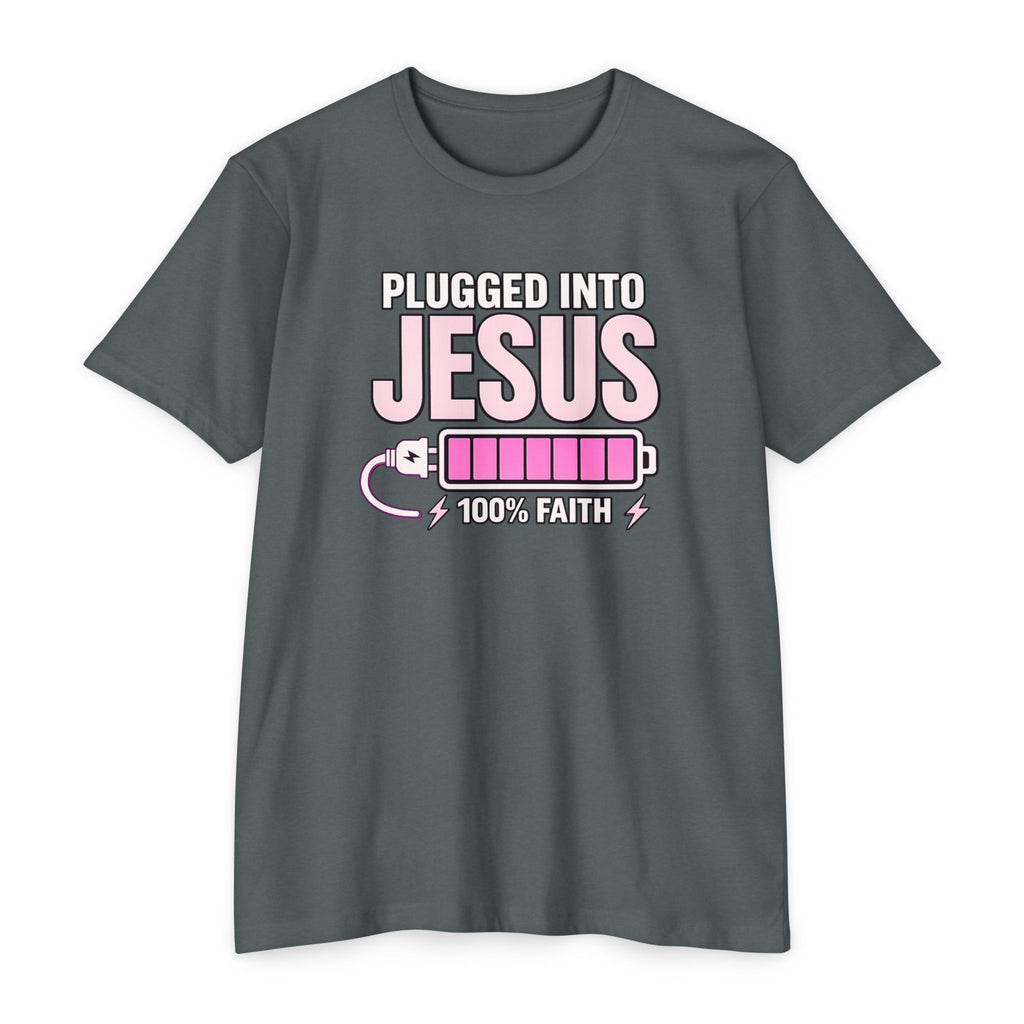 Women "Plugged Into Jesus" Faith Inspired Tee