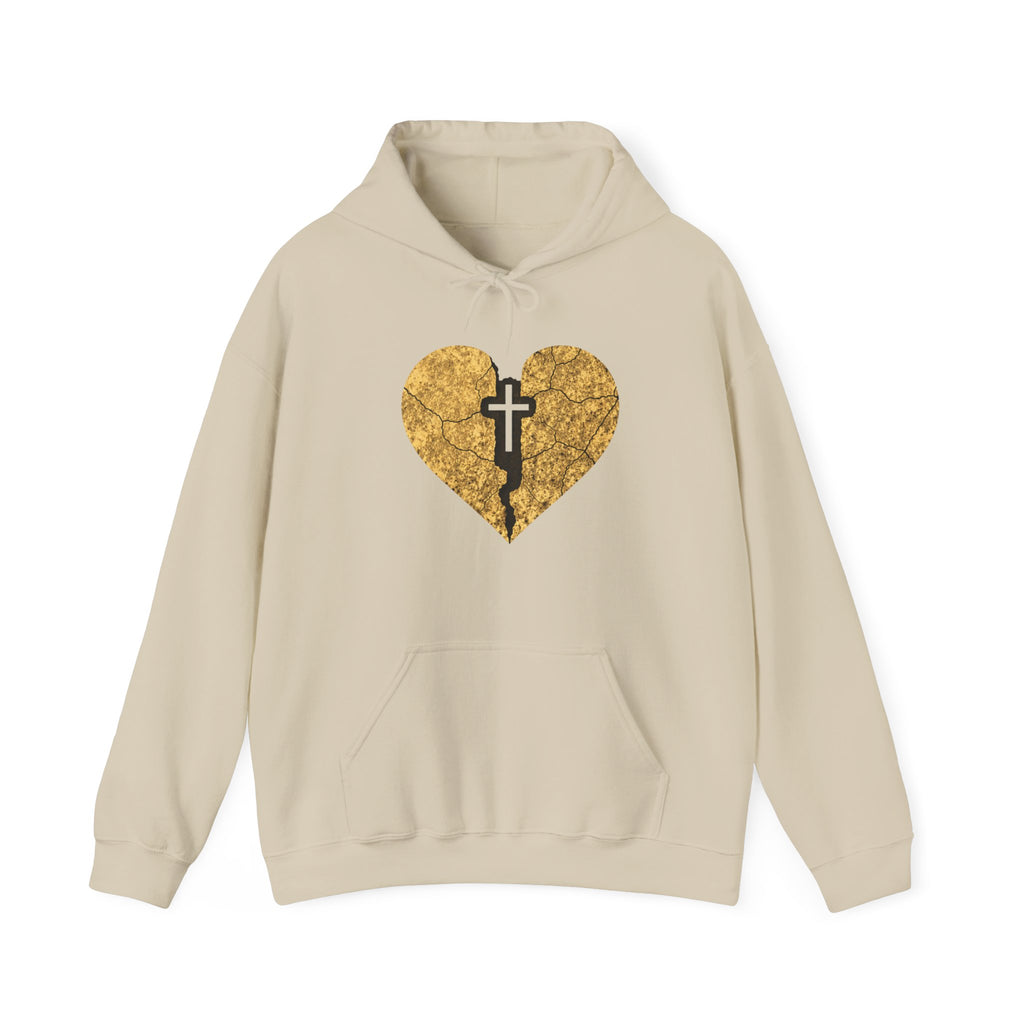 Womens Gold Heart Cross Hoodie — Christian Faith Pullover