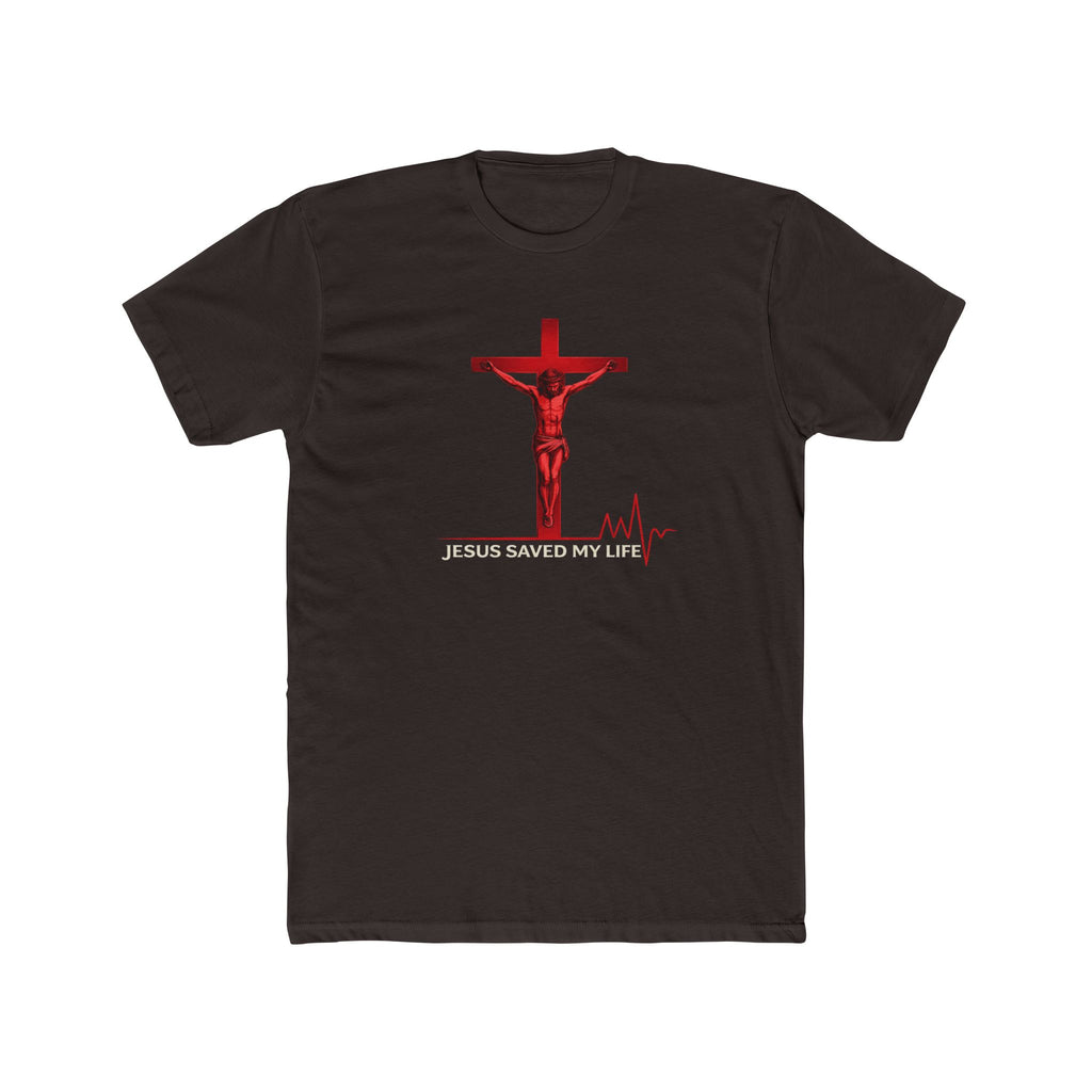 Jesus Saved My Life T-Shirt — Christian Cross Tee with Heartbeat Design