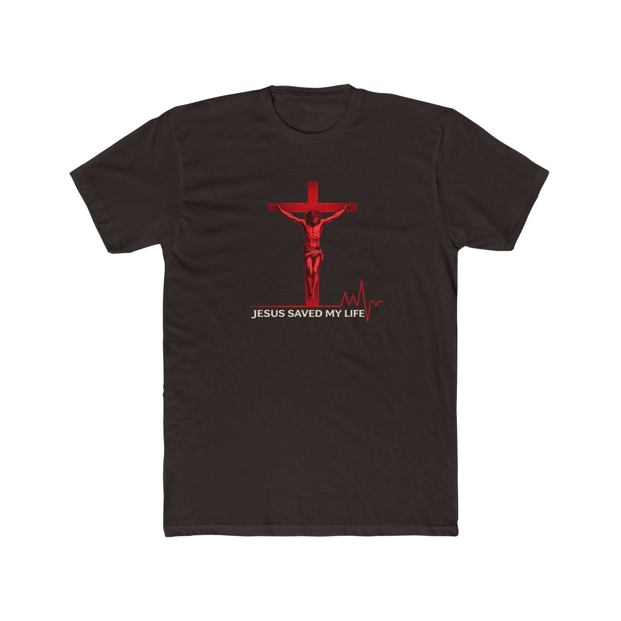Jesus Saved My Life T-Shirt — Christian Cross Tee with Heartbeat Design