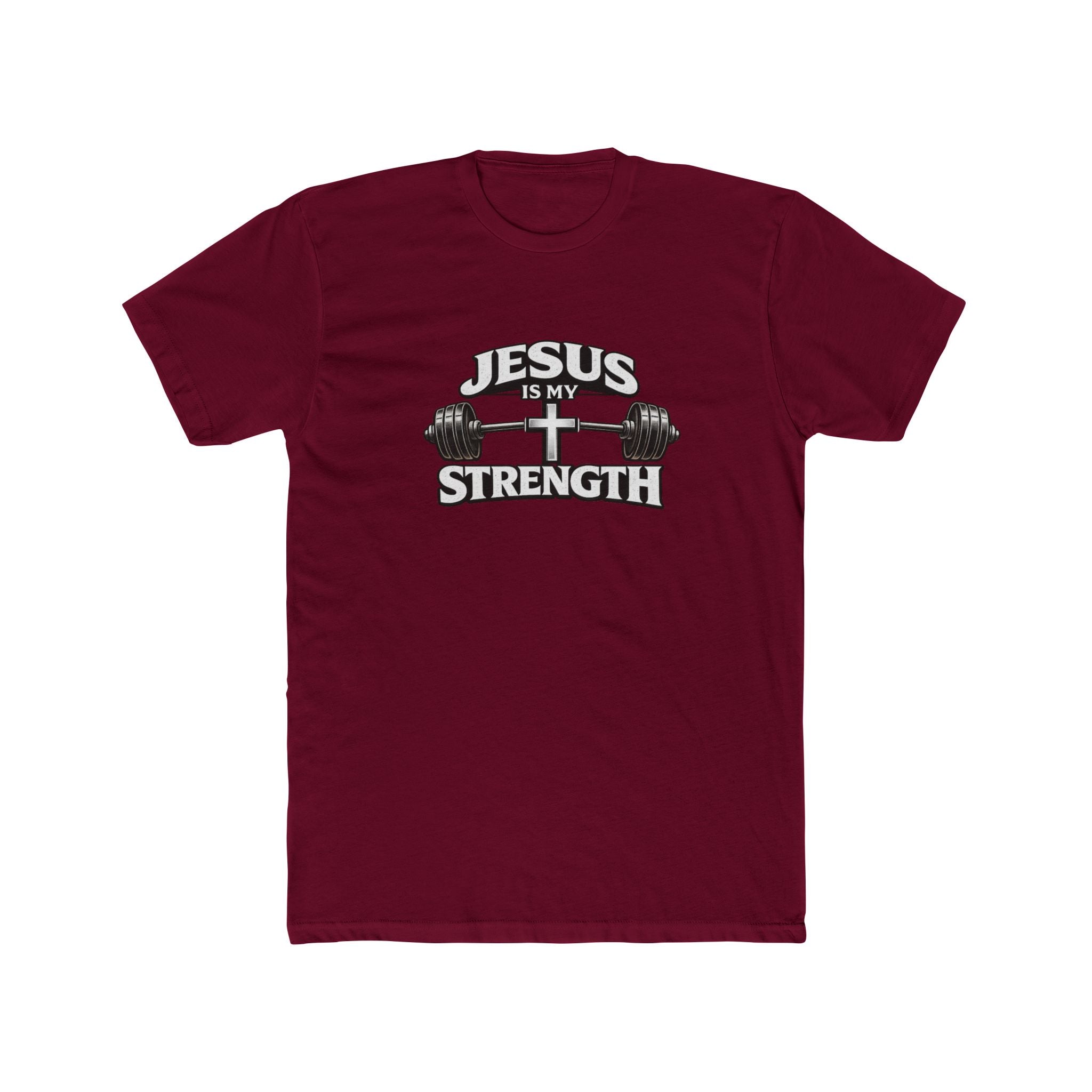 Jesus Is My Strength T-Shirt | Cross & Barbell Christian Faith Workout Tee